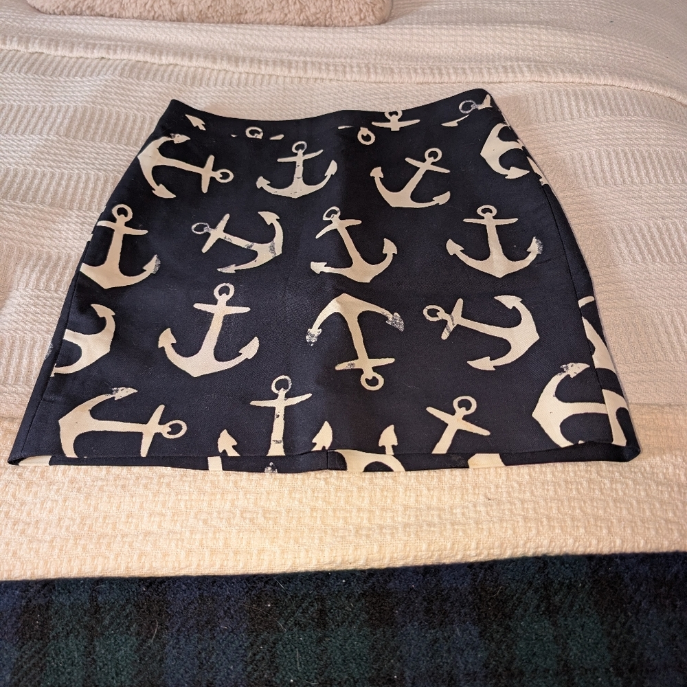 J. Crew Black Mini Skirt with Cream Anchor Print